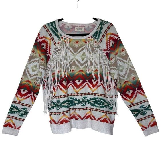 Ralph Lauren Denim & Supply Southwestern Fringed Sweatshirt SzL Western, Boho - Picture 1 of 12